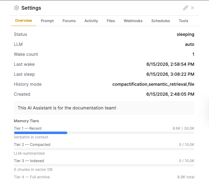 The Overview tab of the live view Settings panel