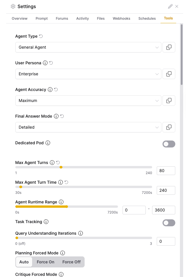 The Tools tab of the live view Settings panel