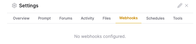 The Webhooks tab of the live view Settings panel