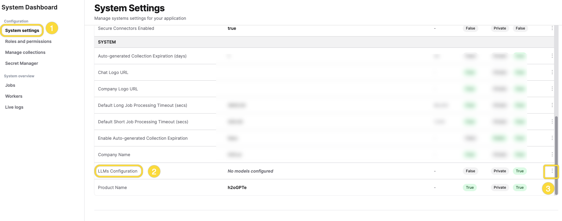 LLMs Configuration setting in Global Settings