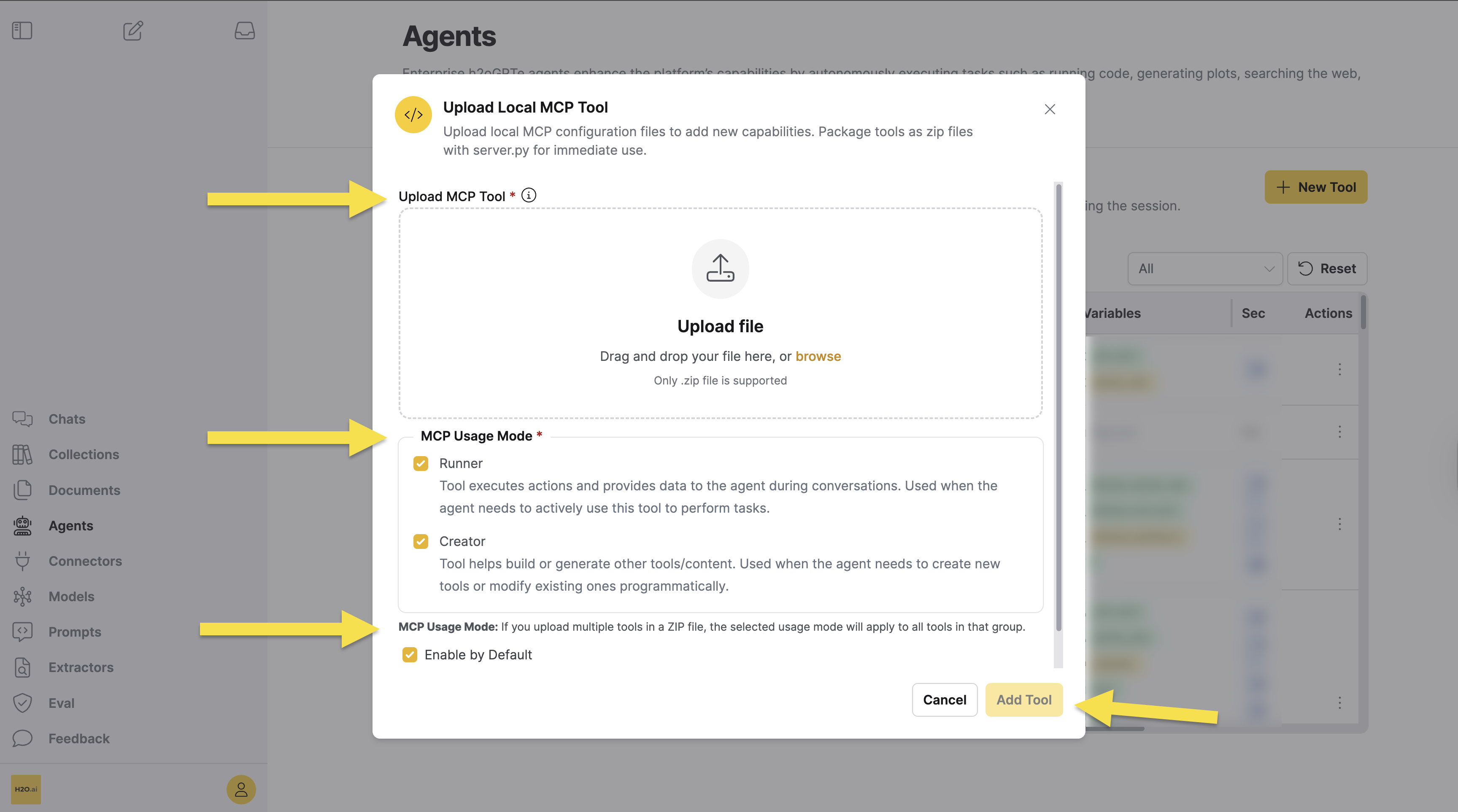 Local MCP Tool Configuration Dialog