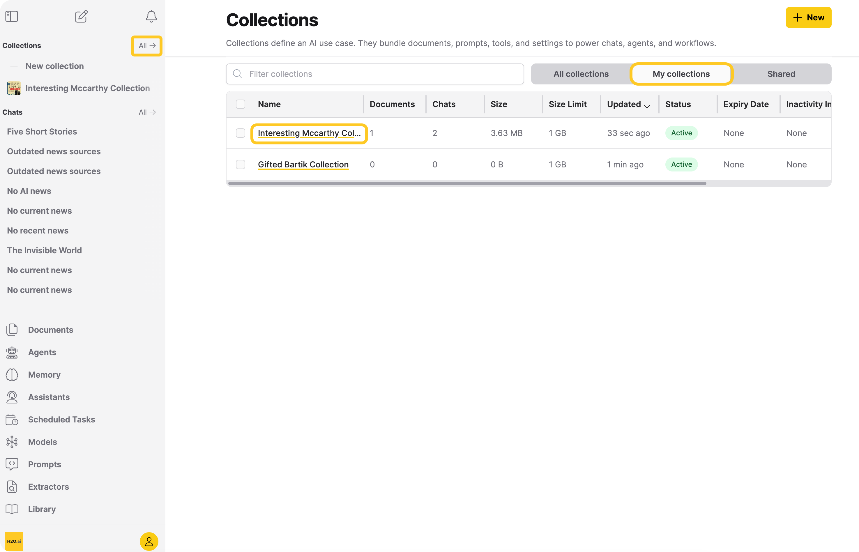 My Collections list with a Collection selected