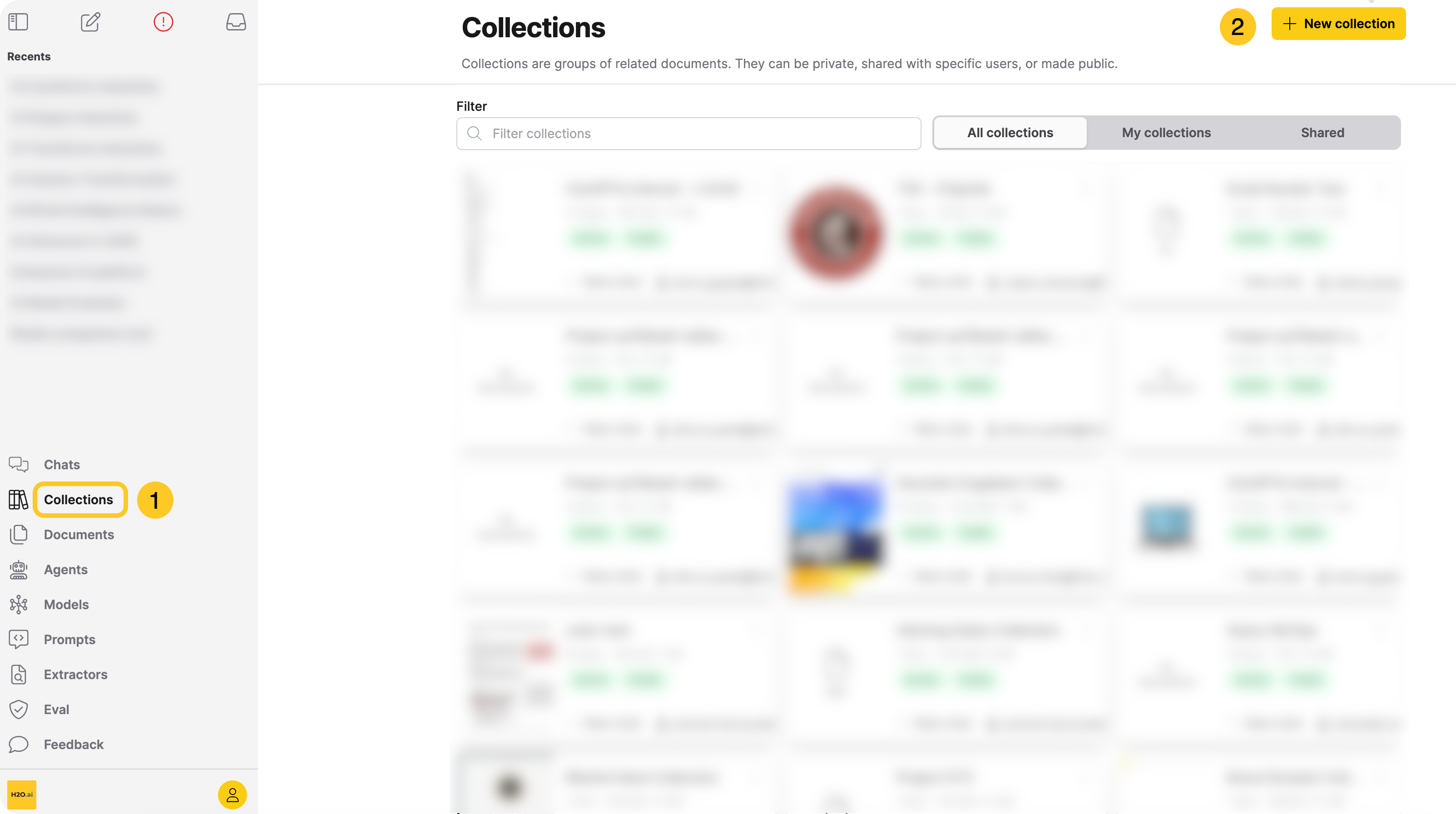 Collections page with the navigation menu and + New button highlighted