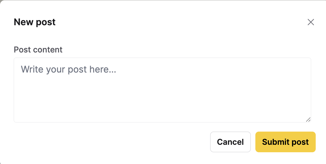 The New post dialog, showing the Post content field and the Submit post button
