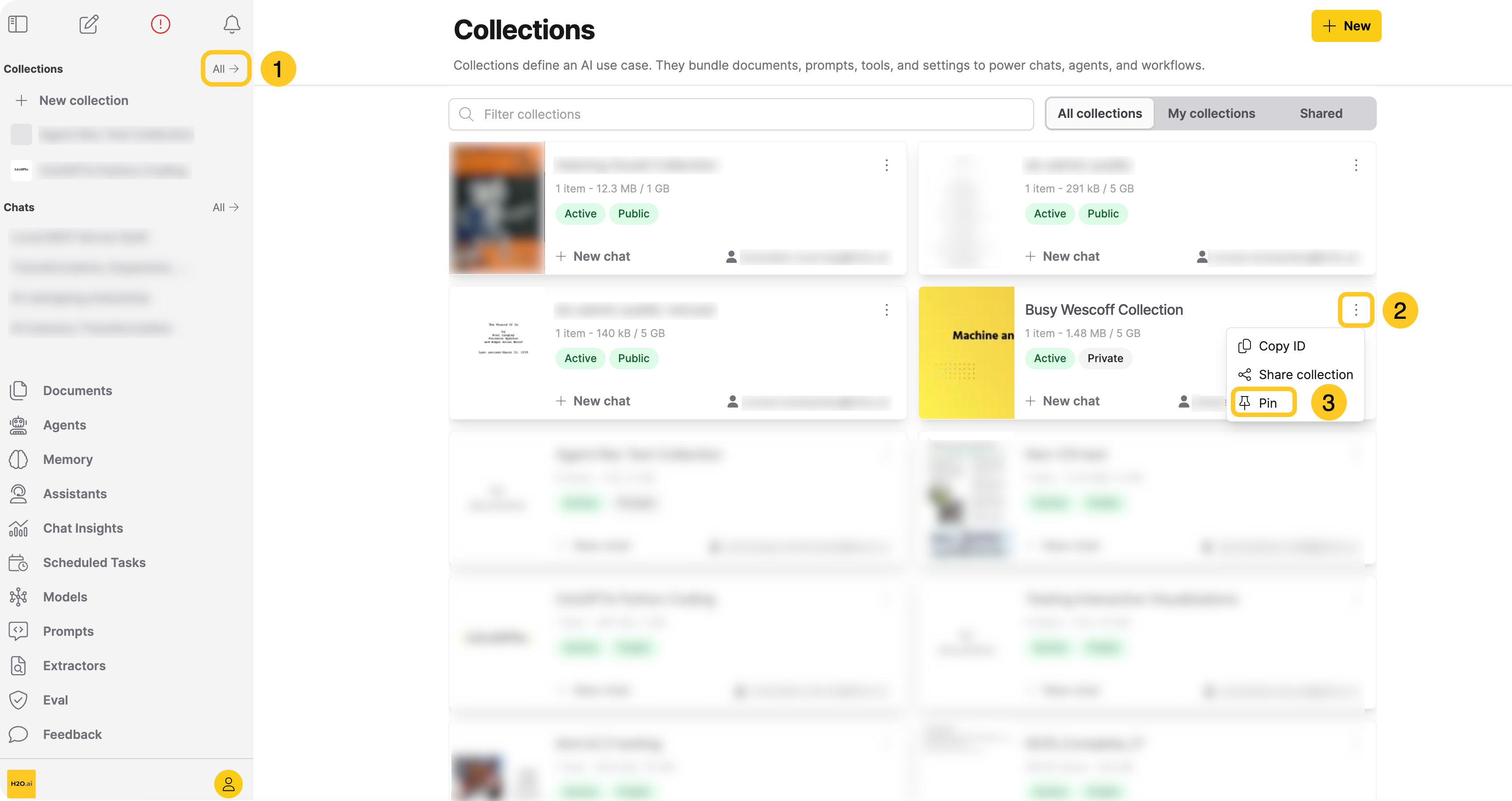 Pin a collection from the Actions menu