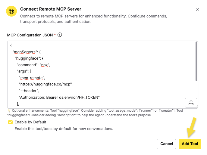 Remote MCP Tool Configuration Dialog