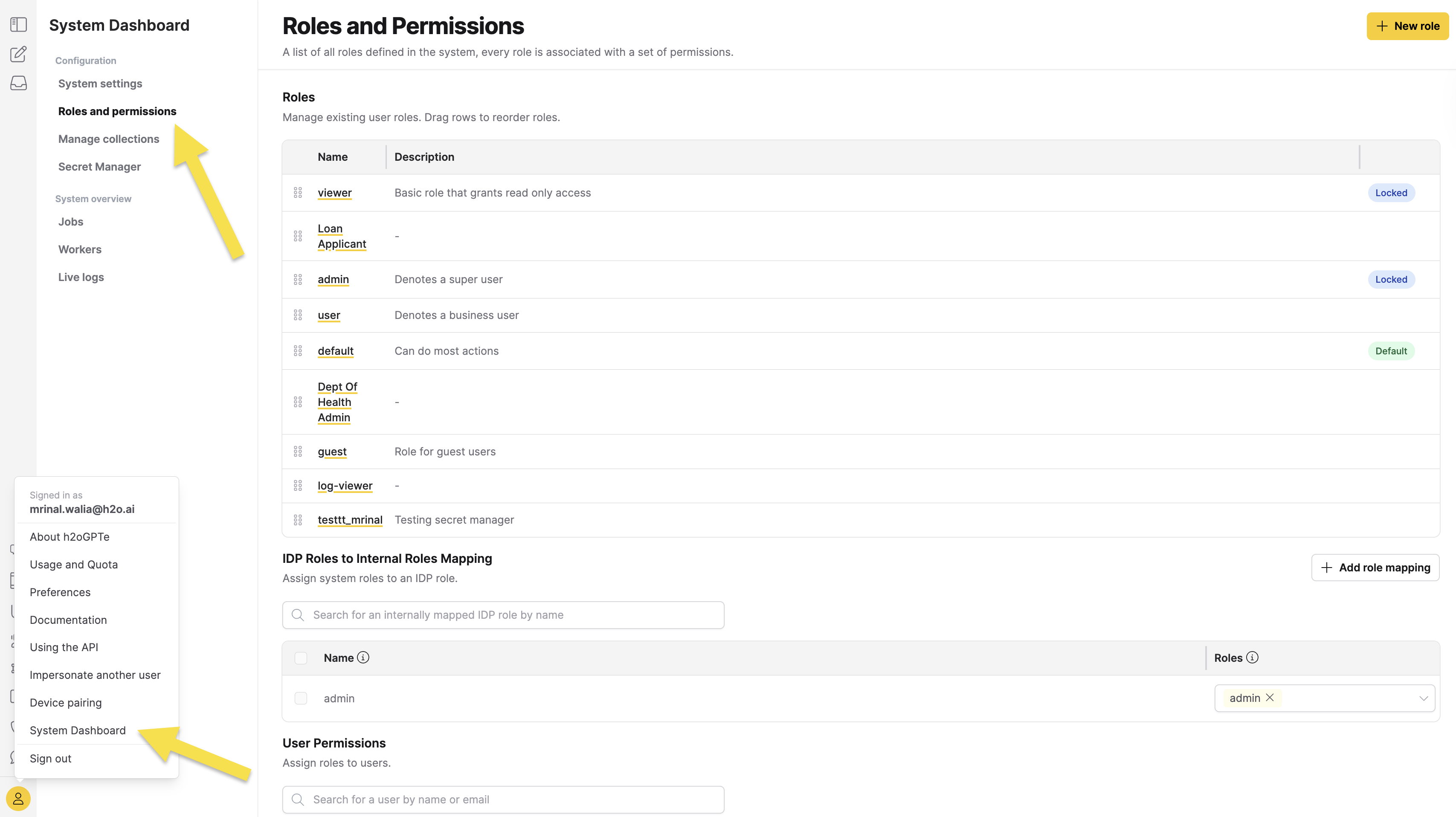 Roles and Permissions
