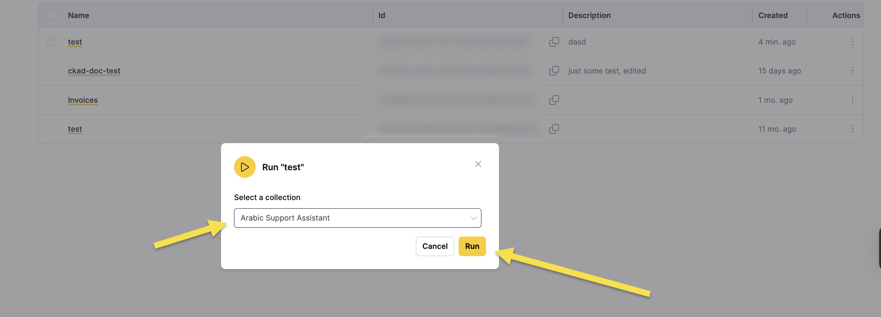 Run extractor dialog