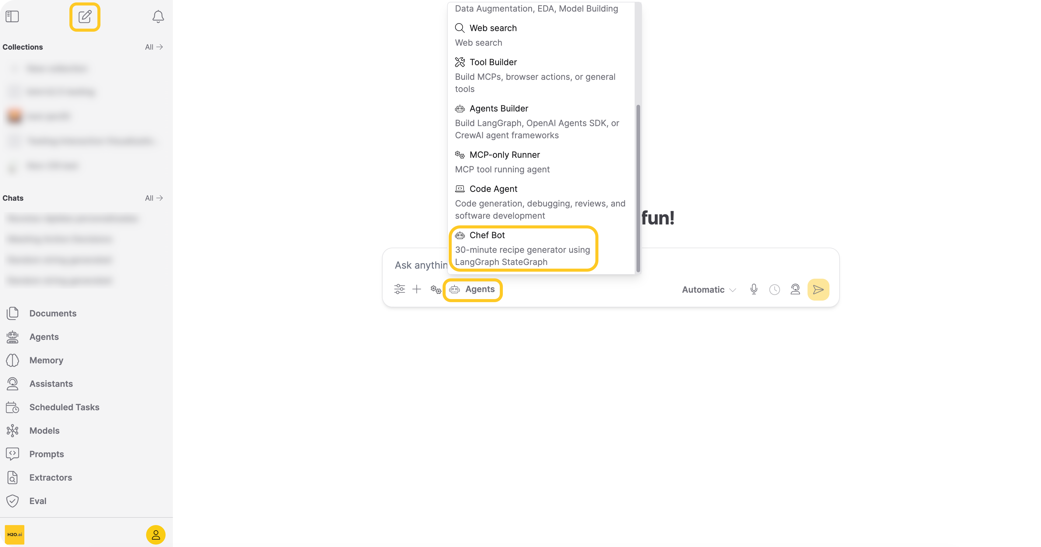Select custom agent in chat