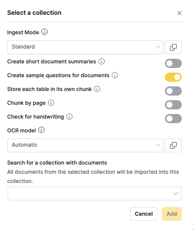Select Existing Collection
