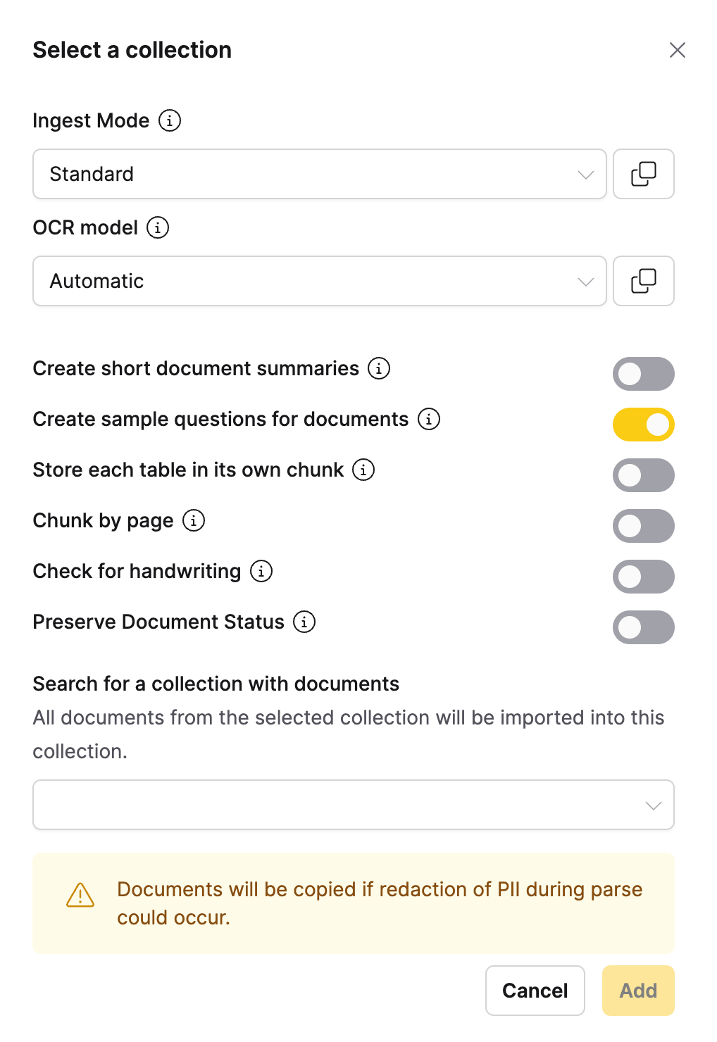Select Existing Collection