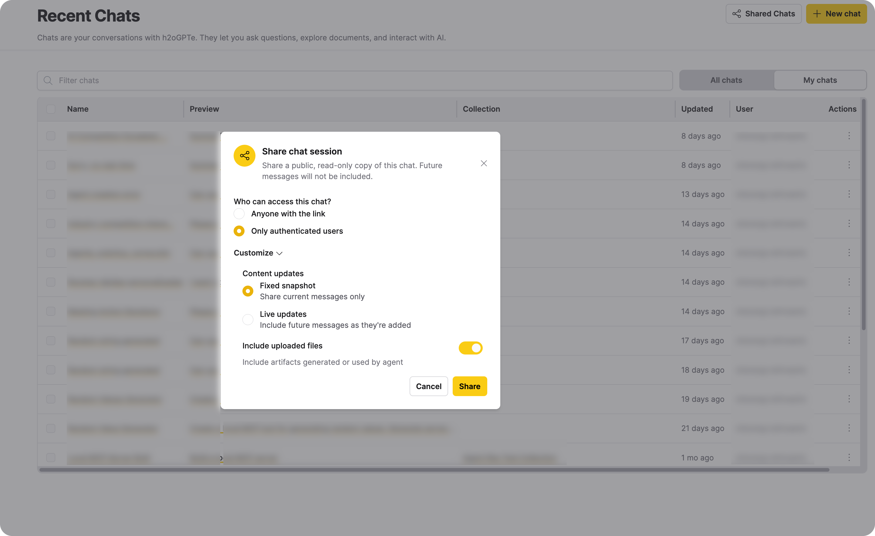 Share Chat Dialog