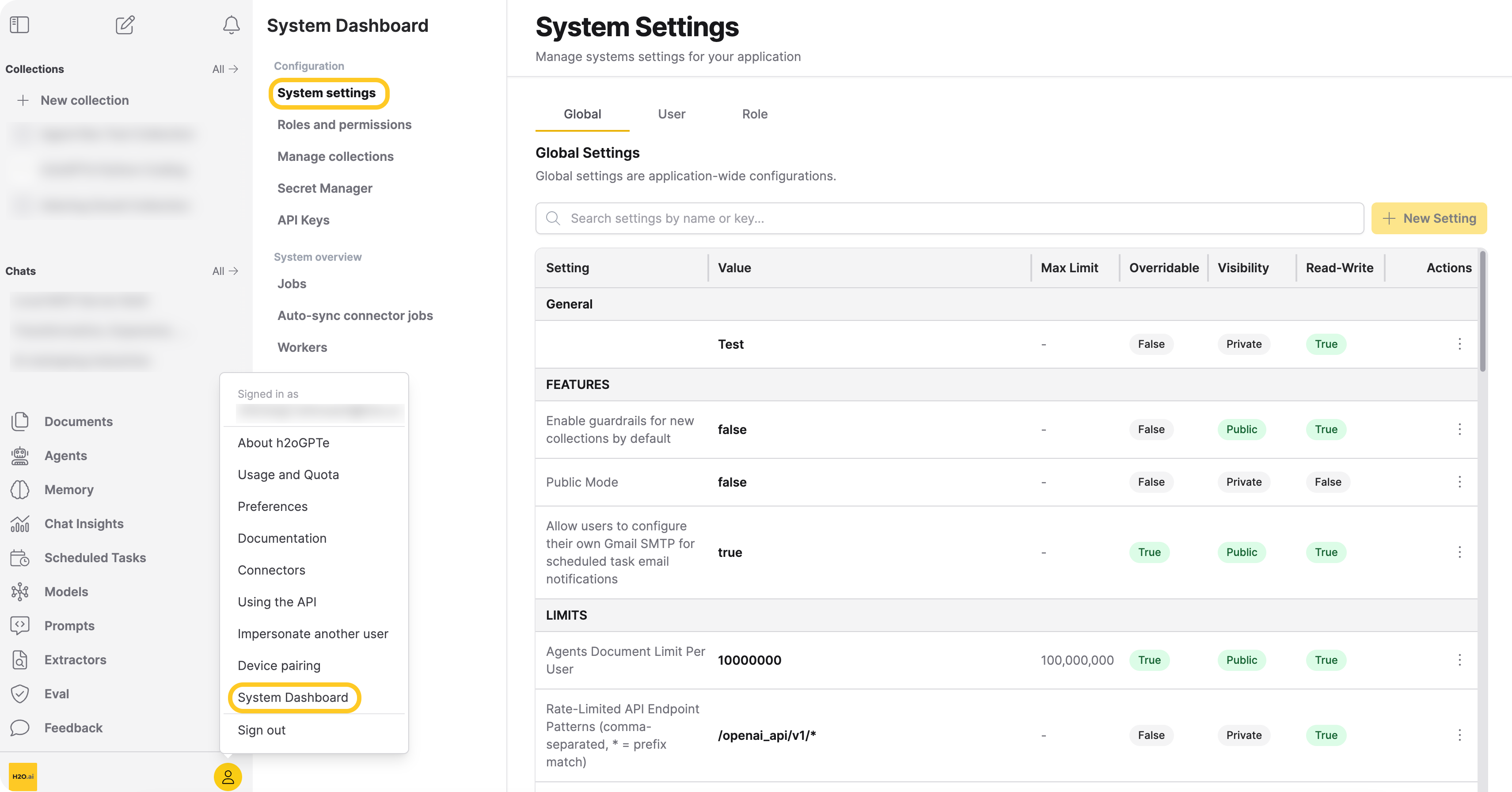 System settings