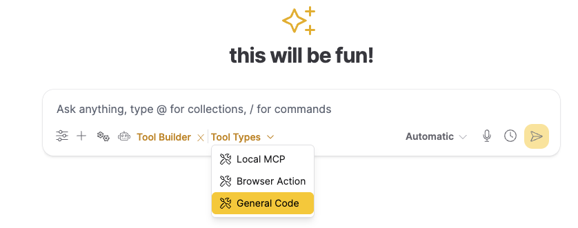 Tool Builder generating a general code tool