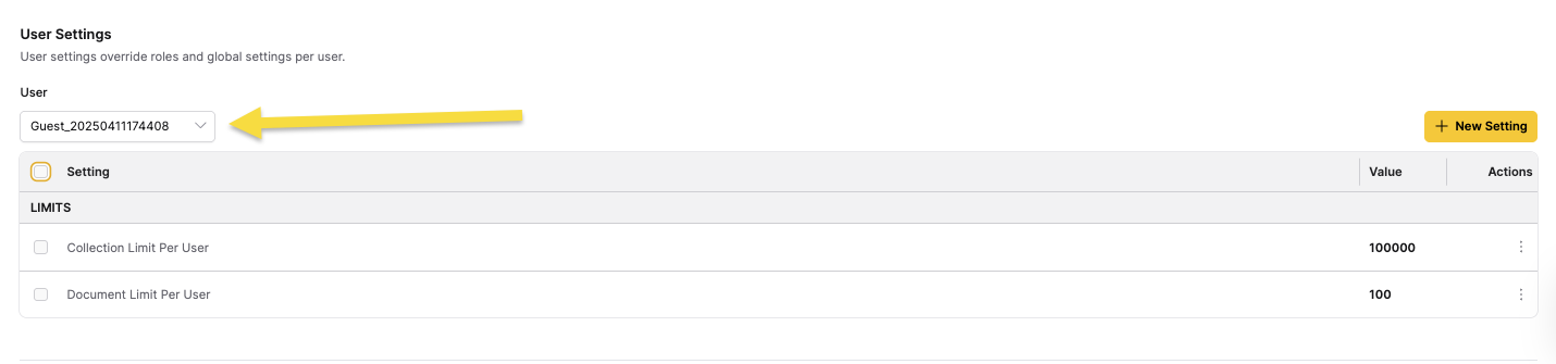 User Settings section