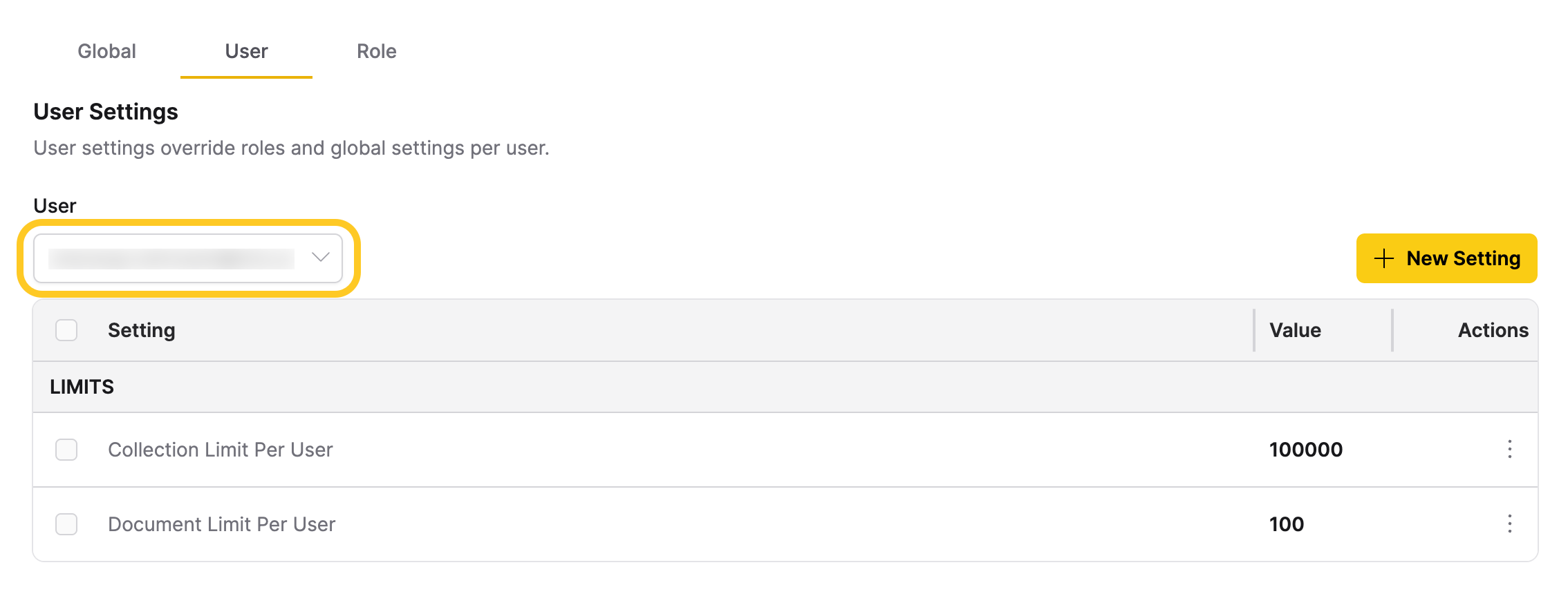 User Settings section