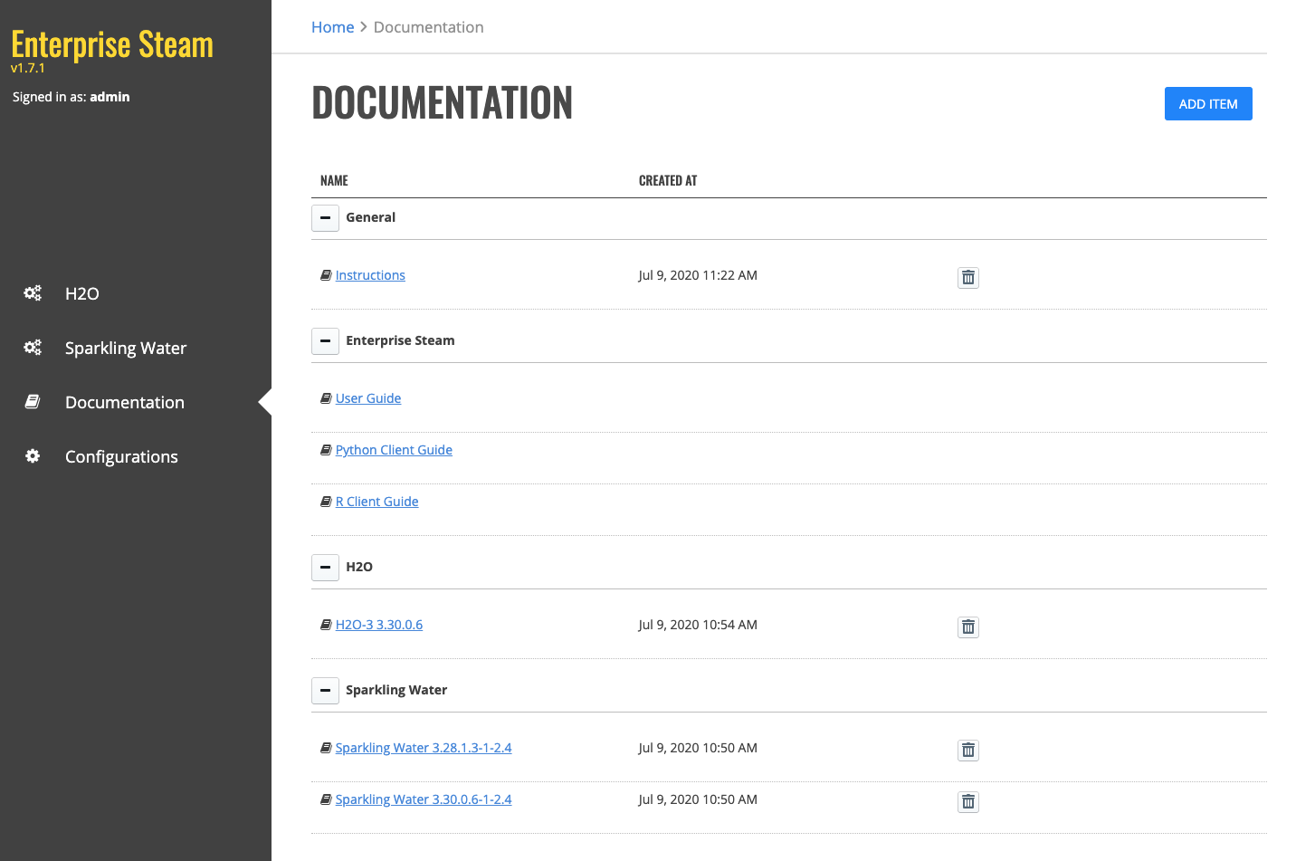 Documentation screen