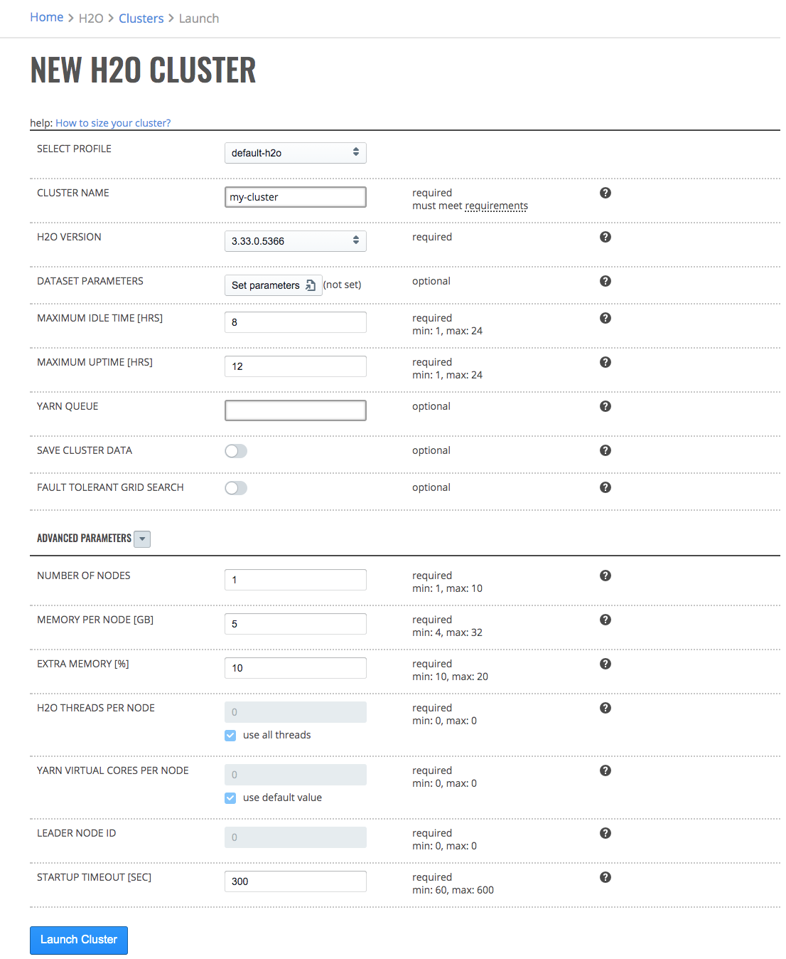 Launch new cluster