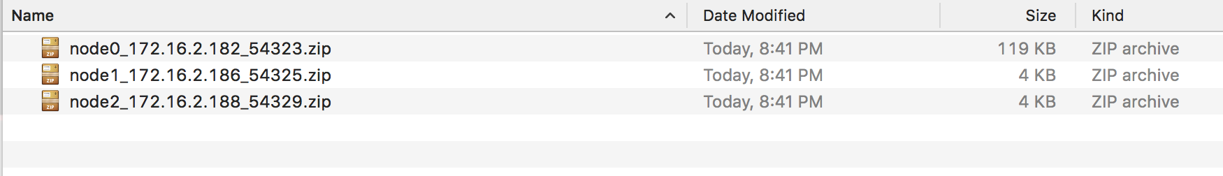 Node logs zip files