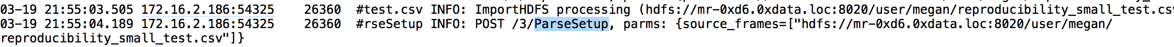ParseSetup entry in the H2O logs