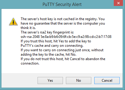 PuTTY security alert for RSA key fingerprint caching