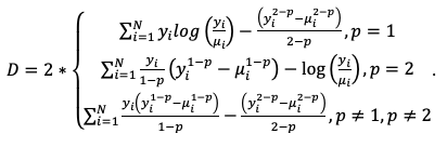 Tweedie deviance formula