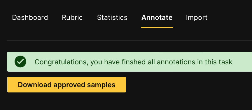 Download approved annotation samples prompt and download button
