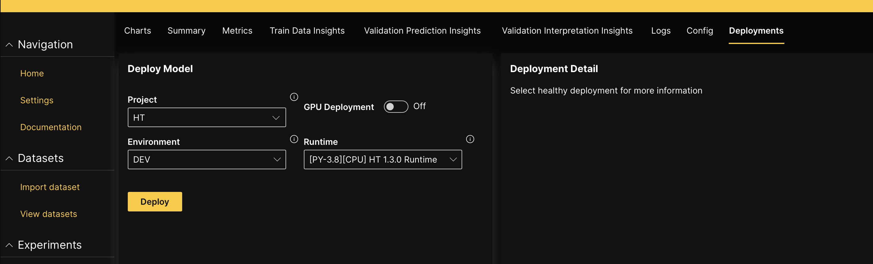 Deployments tab