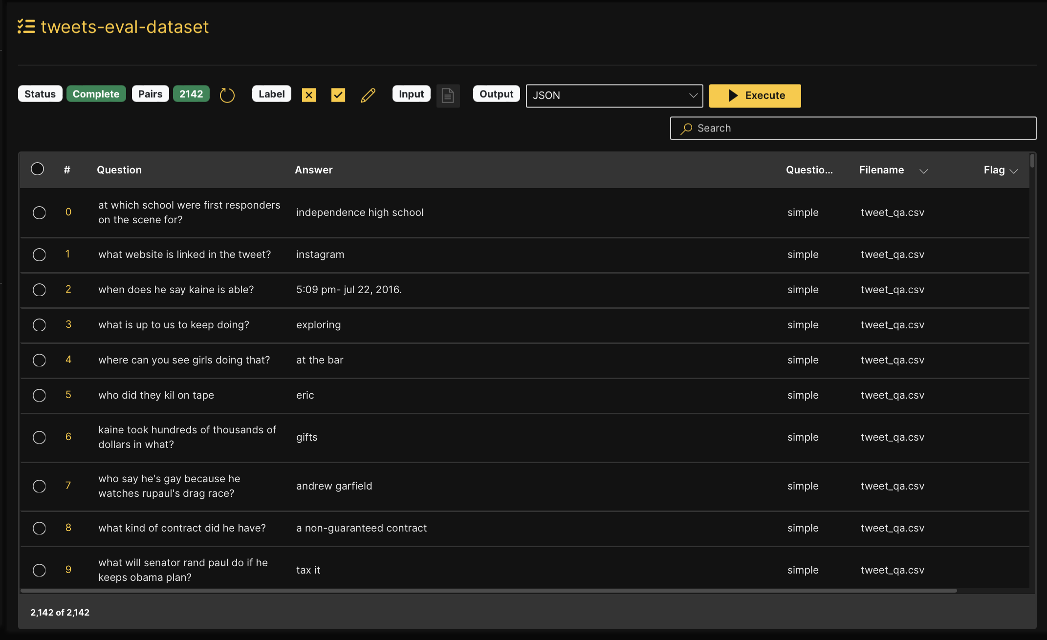 View an evaluation dataset