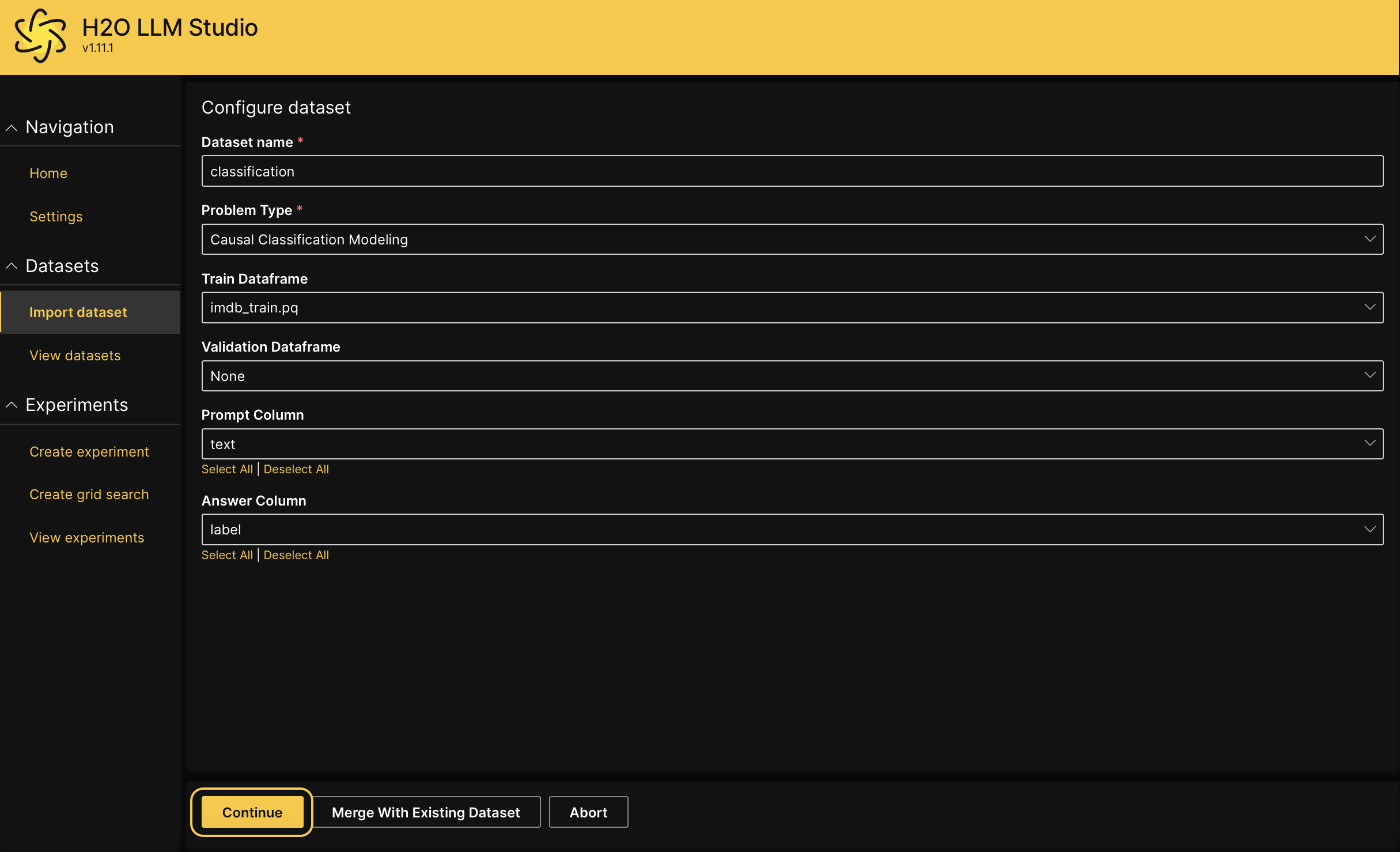 Configure dataset