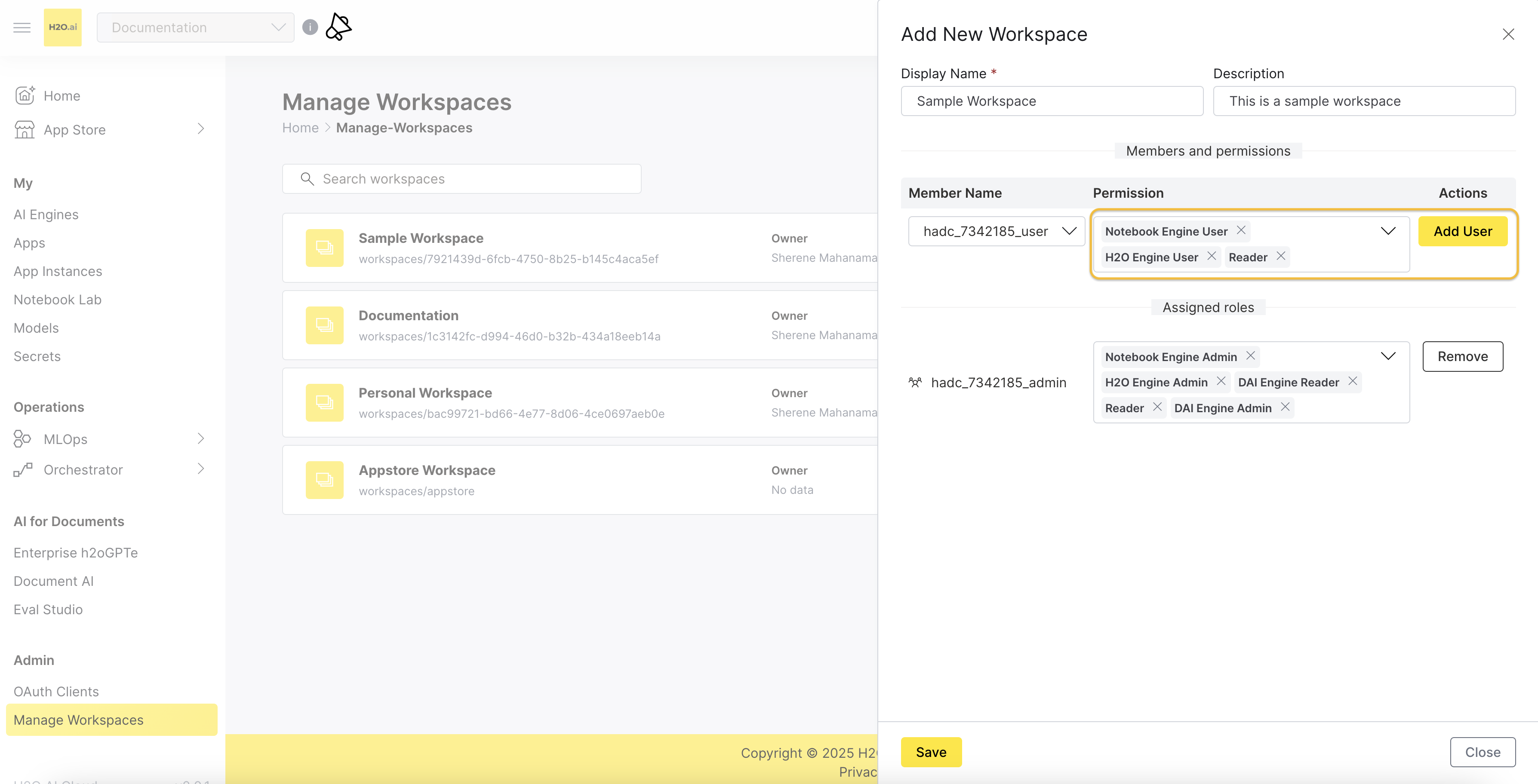 Add workspace permissions