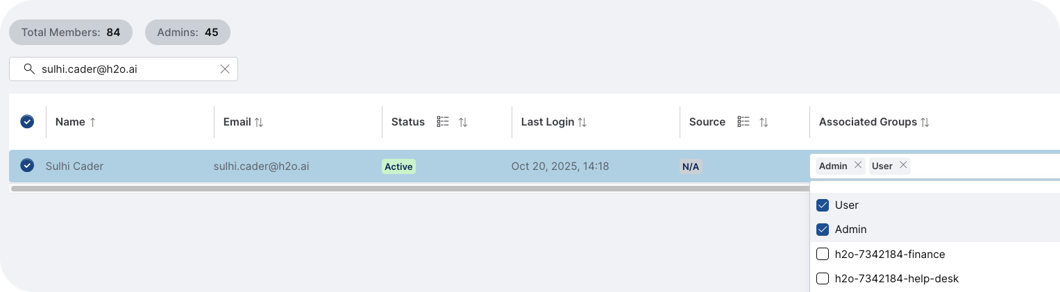 Associated groups dropdown