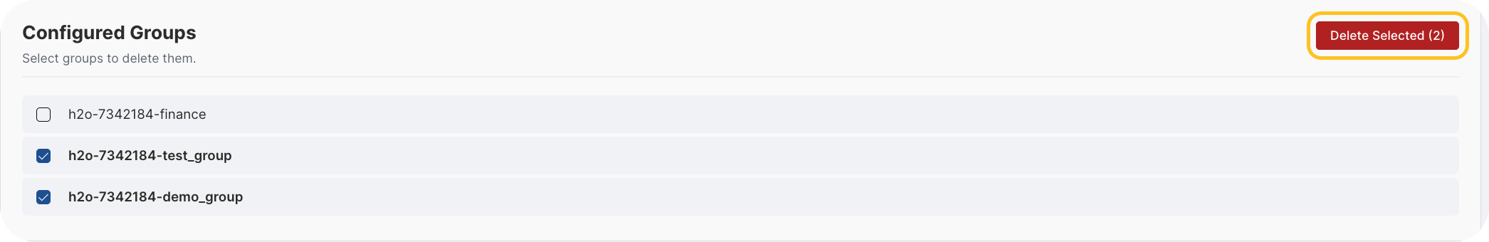 Configured Groups section