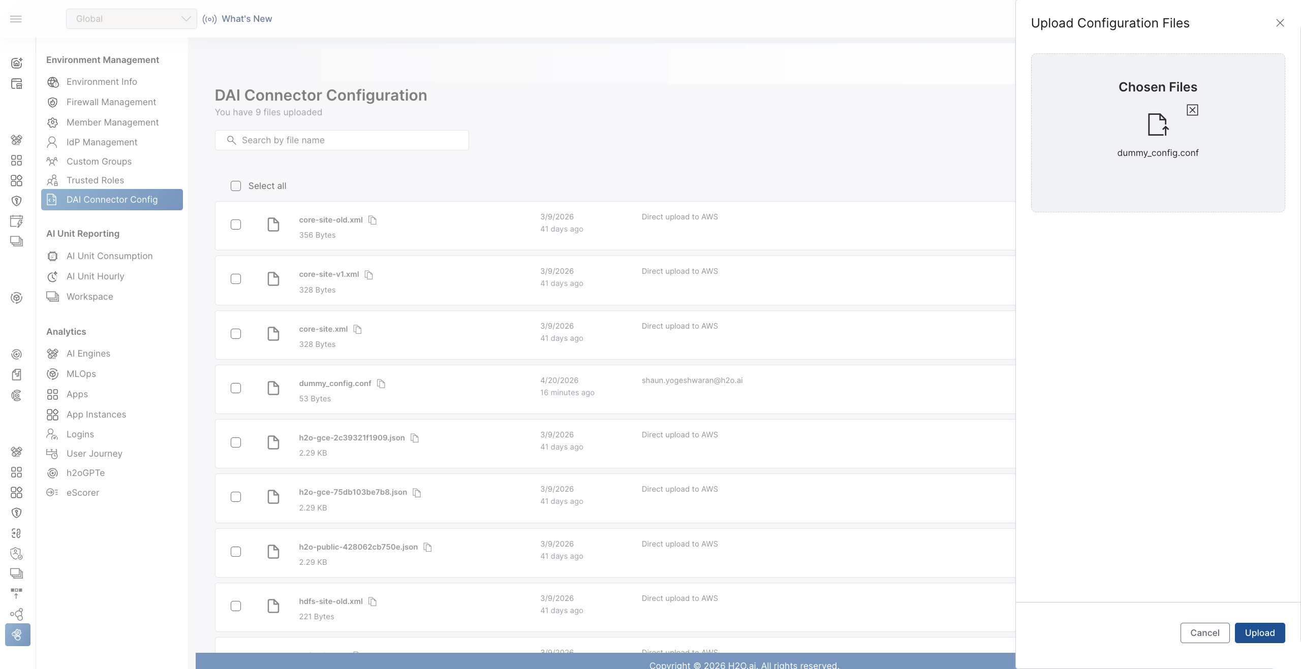 Chosen file ready to upload