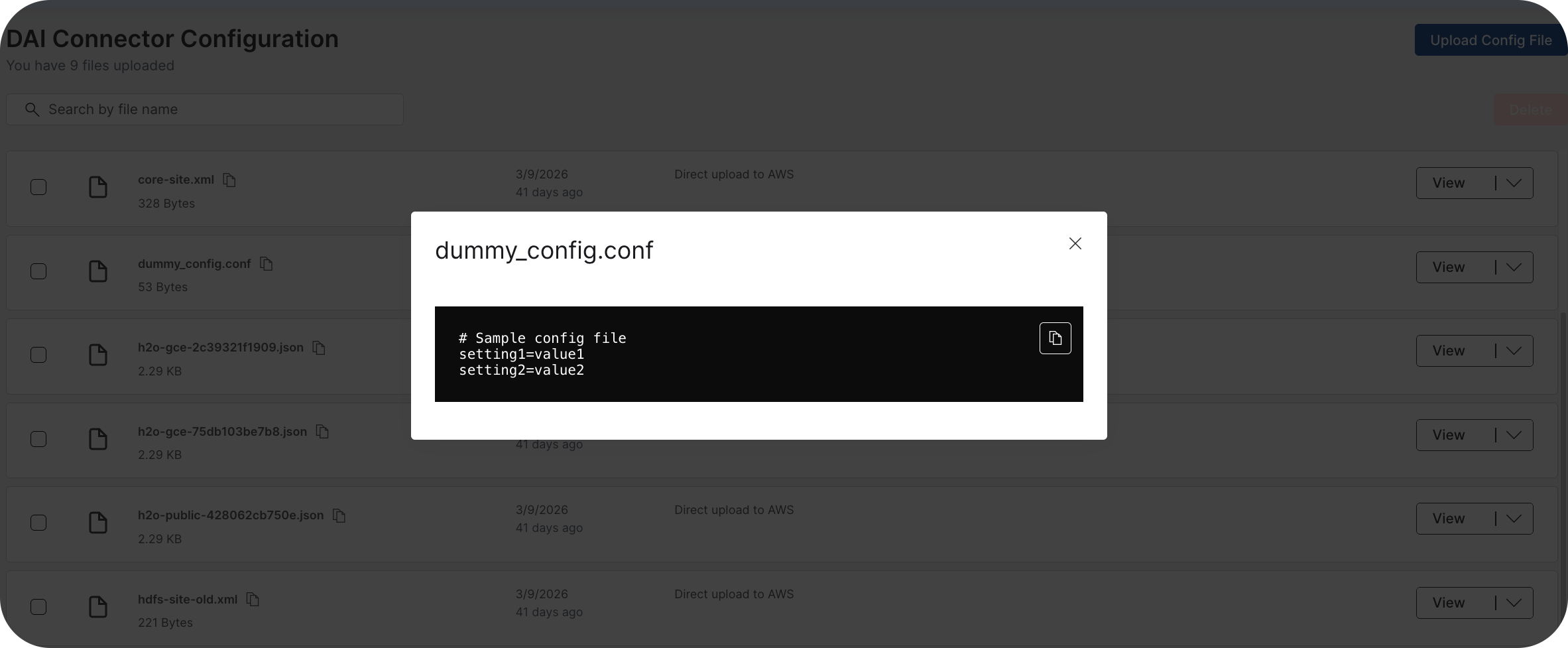 View file dialog showing file contents