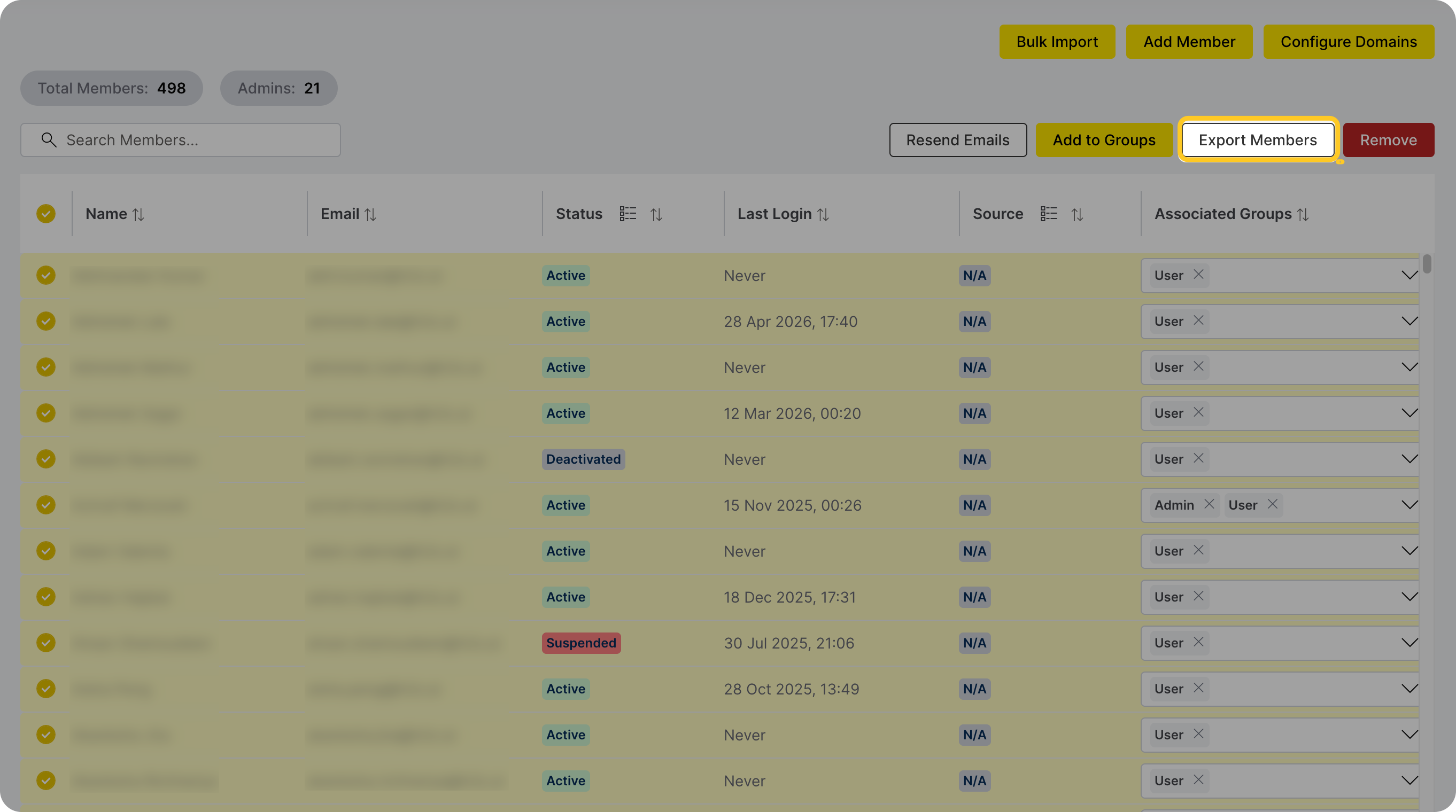 click export members