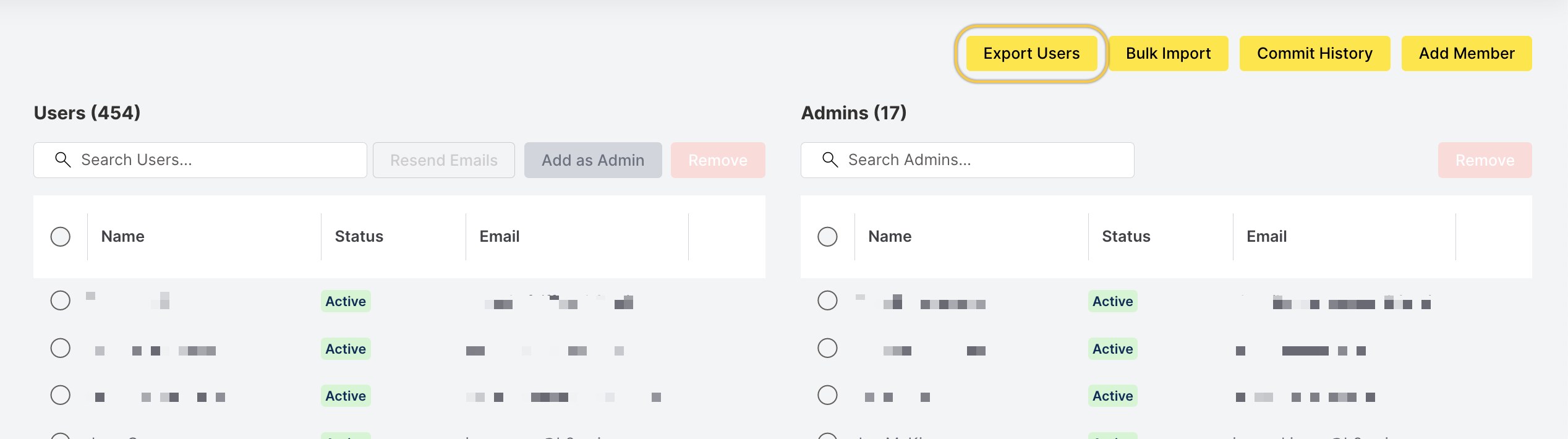 click export users