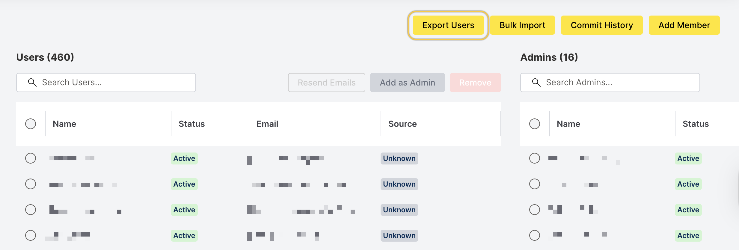 click export users