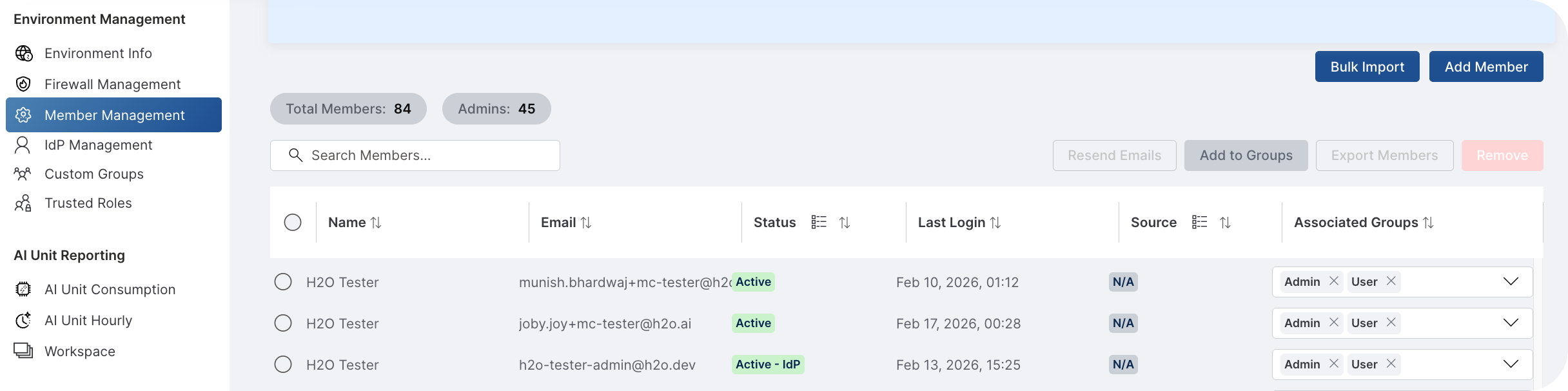 Member management table