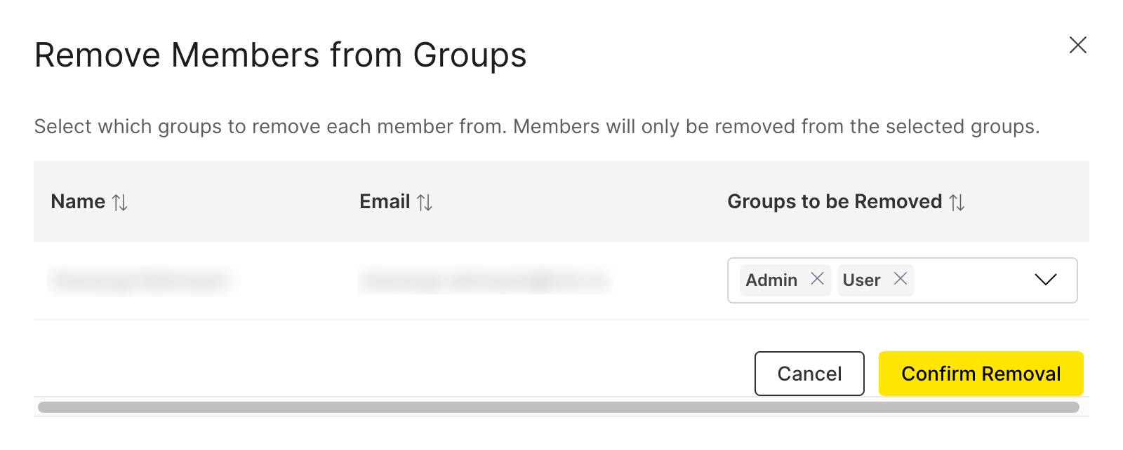 Remove from groups dialog