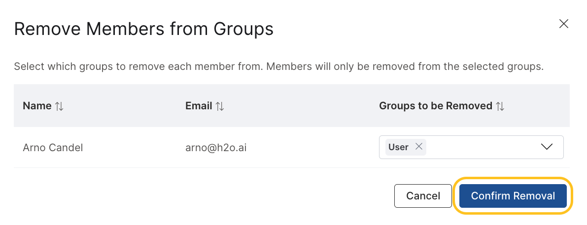 Remove from groups dialog