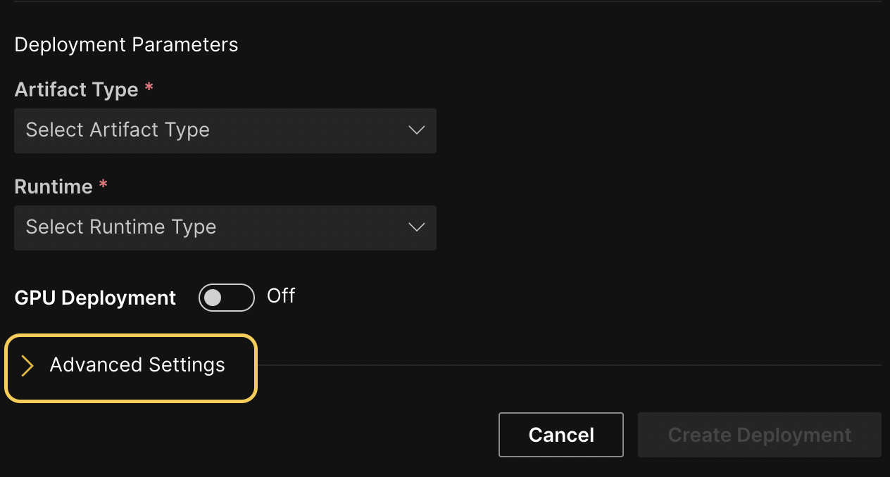 Access advanced deployment settings