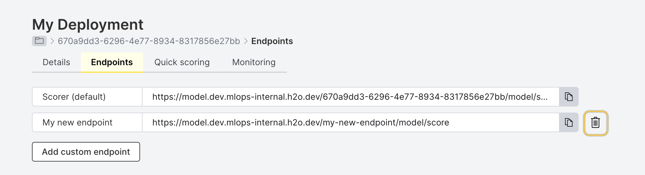 Delete endpoint