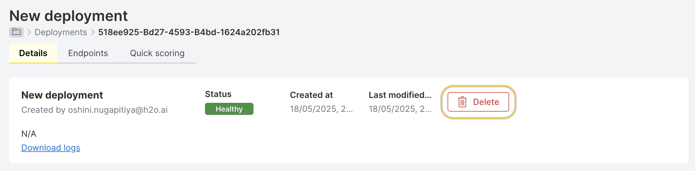 delete deployment