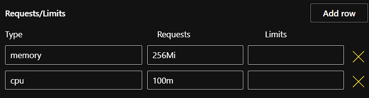 Resource requests and limits