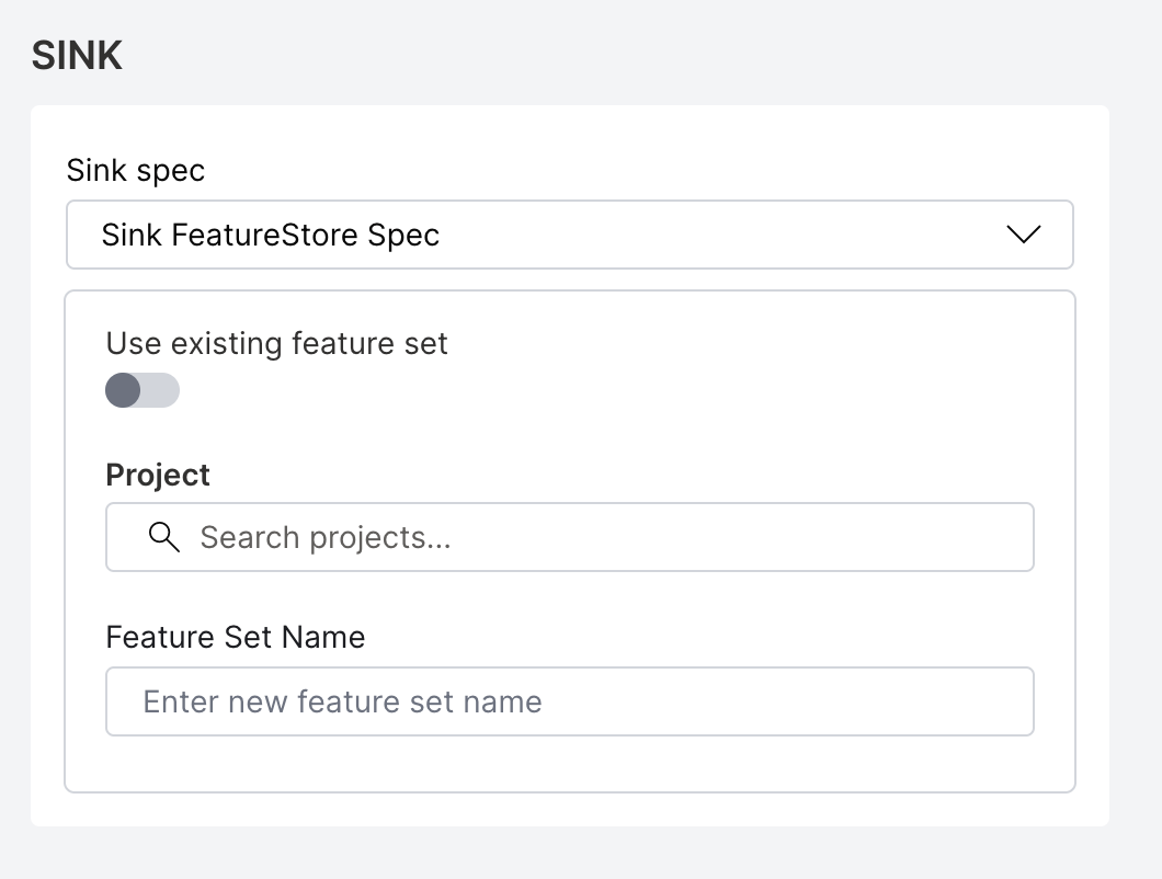 Feature Store sink spec - new feature set
