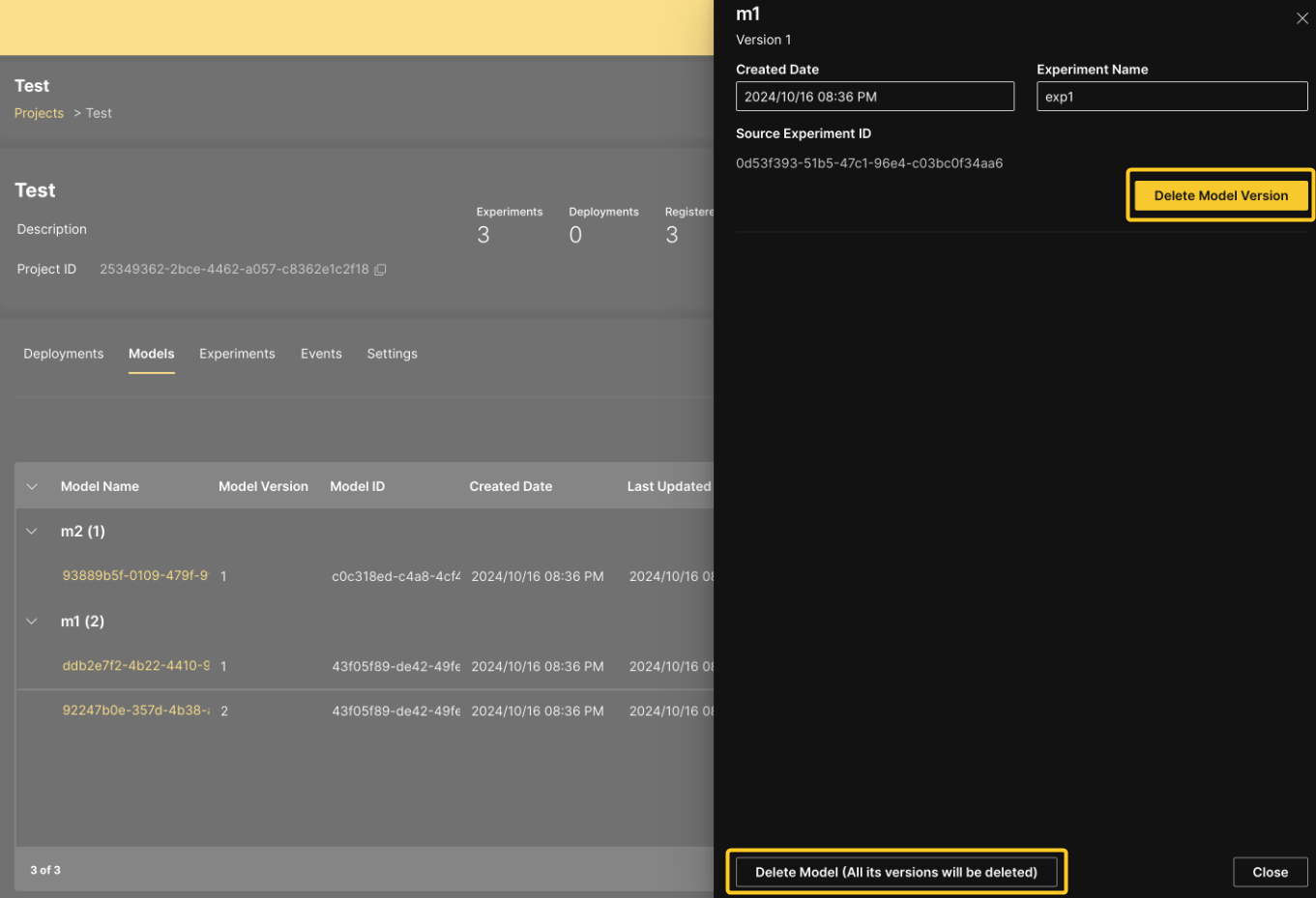 Models actions view