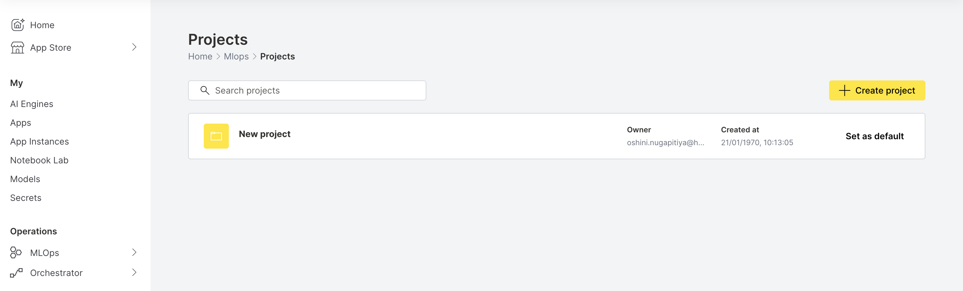 Projects page