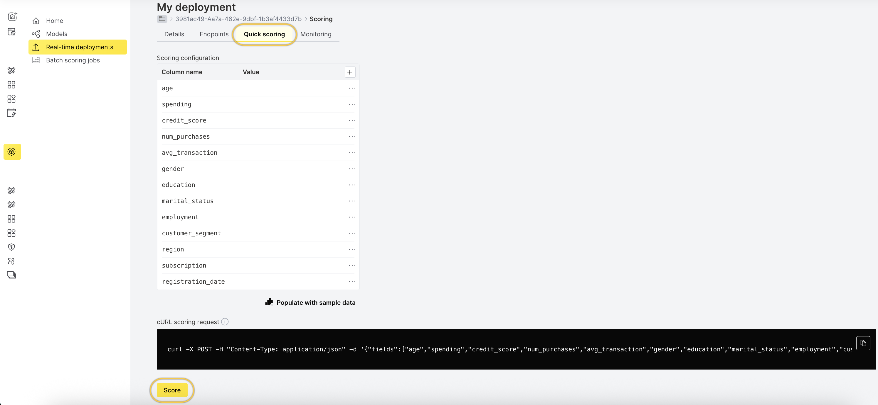 select quick scoring and click score