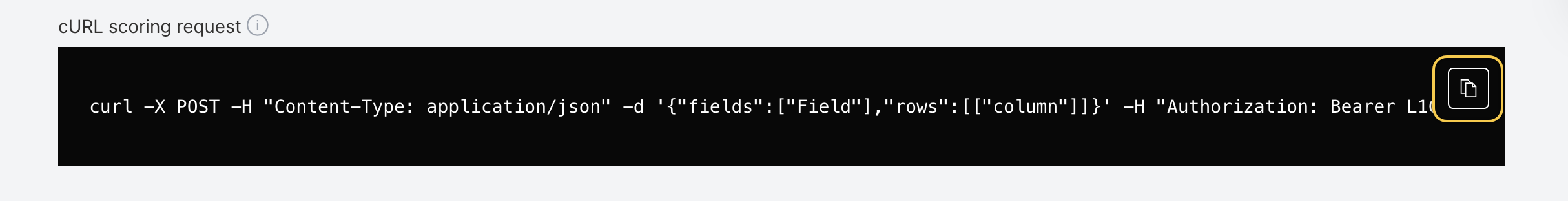 sample curl scoring request